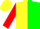 Silk - Yellow and Green halved horizontally, Red sleeves, Yellow cap