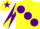 Silk - Yellow, large Purple spots, Yellow and Purple diabolo on sleeves, Yellow cap, Purple star