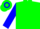 Silk - Fluorescent green, blue 'js', green hoop on blue sleeves