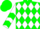 Silk - Green and white diamonds, white sleeves, green chevrons, green cap