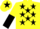 Silk - Yellow, Black stars, halved sleeves, Yellow cap,black star