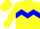 Silk - yellow, blue chevron hoop, blue armlet, yellow cap
