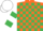 Silk - Orange and emerald green check, white and emerald green hooped sleeves, white cap