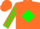 Silk - Orange, green 'baze' on back, green diamond stripe on sleeves, green trim