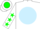 Silk - White, green circled horse on light blue ball, light blue and green stars on sleeves