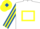 Silk - White, Yellow hollow box, Royal Blue and Yellow striped sleeves, Yellow cap, Royal Blue diamond