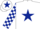 Silk - White, dark blue star, checked sleeves, white cap, dark blue star