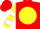 Silk - Red, indian on yellow ball, yellow,  white bars on sleeves, red cap