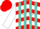 Silk - Red, white chevrons, red 'jf' on white star, turquoise stripes on white sleeves, red cap