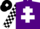 Silk - Purple, white cross of lorraine, black and white check sleeves, black cap, white diamond