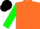 Silk - Neon orange, 'f f', black stripe on green sleeves, black cap