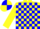 Silk - Yellow body, blue check, yellow arms, yellow cap, blue quartered