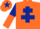 Silk - Orange, dark blue cross of lorraine, dark blue and orange halved sleeves, orange cap, dark blue star