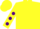 Silk - Yellow, purple 'm', purple dots on sleeves, yellow cap