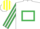 Silk - White, emerald green hollow box, emerald green & white striped sleeves, yellow & white striped cap