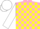 Silk - Pink and yellow blocks, pink bars on white sleeves, white cap