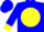 Silk - Blue, 'mm' on yellow ball, blue and yellow diamond front, yellow cuffs