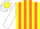 Silk - Yellow, orange stripes, white 'wpr' on yellow ball, white sleeves