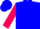 Silk - Blue, black 'jc' on hot pink triangle, blue triangle on hot pink sleeves