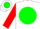 Silk - White, green circled red 'p', green ball on red sleeves