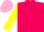 Silk - Hot pink, yellow 'p', yellow sleeves, two pink hoops, pink cap