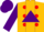 Silk - Gold, red 'r' on purple triangle panel, red dots on purple sleeves, purple cap