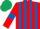 Silk - Red and royal blue stripes, red sleeves, royal blue armlets, dark green cap