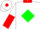 Silk - White, red collar, green diamond, white 'a', white and red halved sleeves