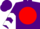 Silk - Purple, red ball, black 'rk', white chevrons on sleeves, purple cap, red visor