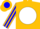 Silk - Gold, blue emblem on white ball, blue stripe on sleeves