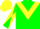 Silk - Kelly green, yellow triangular panel, green and yellow diagonal quartered sleeves, yellow cap