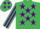 Silk - Emerald green, purple stars, striped sleeves and stars on cap