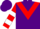 Silk - Purple, white 'm' inside red triangular panel, red and white hoops on sleeves