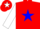 Silk - Red, blue circled 'v' in white star, blue star striped and red stripe on white sleeves
