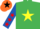 Silk - Emerald green, yellow star, royal blue sleeves, red stars, orange cap, black star