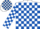 Silk - White, royal blue blocks, royal blue 'awm' on white oval