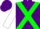 Silk - Purple, green cross sashes, green bars on white sleeves, purple cap