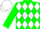 Silk - Green and white diamonds, green sleeves, white diamond hoop, white cap