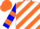 Silk - White, Blue and Orange diagonal stripes, Blue and Orange hooped sleeves, Orange cap