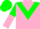 Silk - pink, green chevron, green and pink halved sleeves, green cap, pink peak