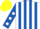 Silk - White, royal blue stripes, royal blue sleeves, white spots, yellow cap