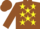 Silk - Brown,yellow stars,'dg' in yellow star on back