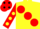 Silk - Yellow, large red spots, red sleeves, yellow spots, red cap, black spots