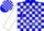 Silk - Blue, white 'rw' inside white framed circle, white blocks on sleeves