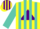Silk - Yellow, turquoise 'tracc masters' on purple triangle, turquoise stripes on sleeves