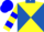 Silk - Yellow, royal blue collar and diagonal quarters, blue bars on sleeves, yellow and blue cap