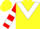 Silk - Yellow, red and white inverted chevron, red and white bars on sleeves, yellow cap