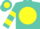 Silk - Turquoise, turquoise 'h' on yellow ball, yellow bars on sleeves