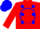 Silk - Red, blue polka dots, v v in blue circle on back, matching cap