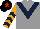 Silk - Grey, dark blue chevron, orange and dark blue chevrons on sleeves, black cap, red star